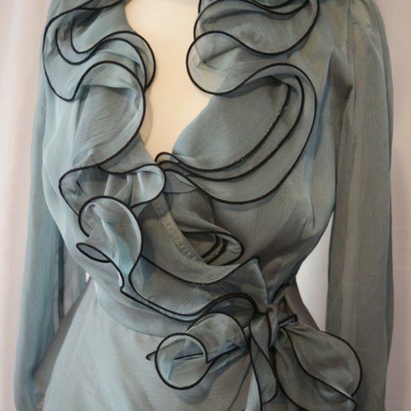 Camille La Vie Tops - NWT Camille La Vie Teal Chiffon blouse w/ ruffles